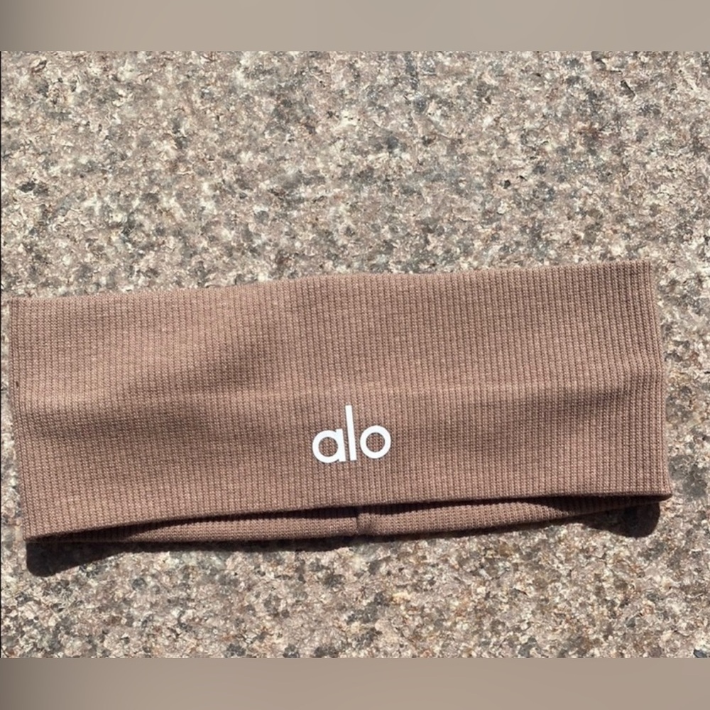 ALO Yoga Taupe Ribbed Logo Headband